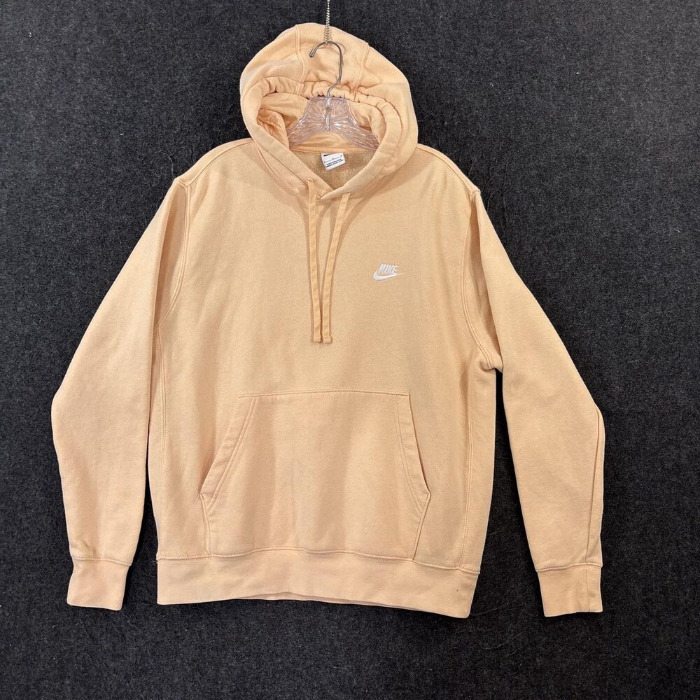 Nike Club Fleece Hoodie Men's Large Peach Pullover Sweatshirt Swoosh BV2654-801